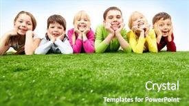  Presentation with happy image - Amazing presentation theme having image of happy boys backdrop and a tawny brown colored foreground