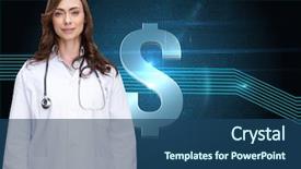  Presentation with happy-image - Colorful presentation enhanced with image of happy brunette doctor backdrop and a ocean colored foreground