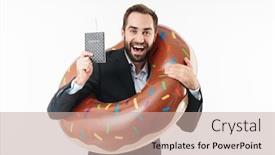  Presentation with ticket - Amazing PPT theme having image-of-happy-businessman backdrop and a mint green colored foreground