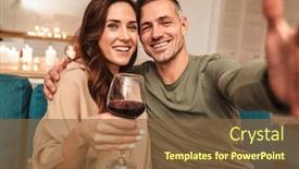  Presentation with candlelight dinner - Slide deck featuring image-of-happy-caucasian-couple background and a tawny brown colored foreground