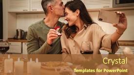  Presentation with candlelight dinner - Cool new PPT theme with image-of-happy-caucasian-couple backdrop and a red colored foreground