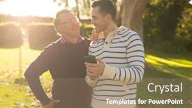  Presentation with happy-image - Slides consisting of image-of-happy-caucasian-father background and a coral colored foreground