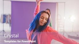  Presentation with hip hop - Slide set enhanced with image-of-happy-caucasian-female background and a coral colored foreground