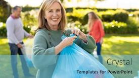  Presentation with happy image - Presentation design having image-of-happy-caucasian-woman background and a light blue colored foreground