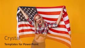  Presentation with happy image - Presentation theme consisting of image-of-happy-charming-pinup background and a gold colored foreground
