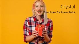  Presentation with happy image - Beautiful slide set featuring image-of-happy-charming-pinup backdrop and a gold colored foreground