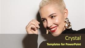  Presentation with haircut - Cool new presentation theme with image-of-happy-cheerful-blonde backdrop and a tawny brown colored foreground