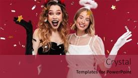  Presentation with demon - PPT layouts having image of happy cheery woman demon and positive angel in carnival costumes isolated over red wall background over confetti background and a red colored foreground