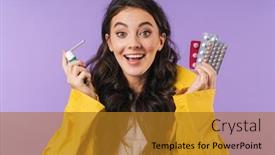  Presentation with purple wall - Colorful theme enhanced with image-of-happy-cheery-woman backdrop and a gold colored foreground