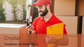  Presentation with happy image - Theme with image-of-happy-delivery-man background and a red colored foreground