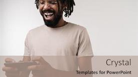  Presentation with mobile games - Theme featuring image-of-happy-emotional-african background and a coral colored foreground