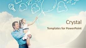  Presentation with cartoon kids holding hands - Presentation theme having image of happy father holding background and a cream colored foreground