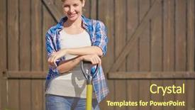  Presentation with instrument - Presentation design featuring image of happy female farmer background and a violet colored foreground