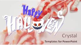  Presentation with happy-image - Presentation theme with image-of-happy-halloween-text and a coral colored foreground