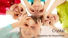  Presentation with happy image - Slides enhanced with image of happy kids representing background and a coral colored foreground