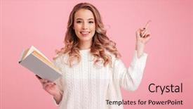  Presentation with child girl reading a book - Amazing presentation theme having image of happy lady reading backdrop and a lemonade colored foreground