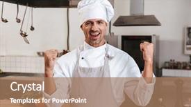  Presentation with happy image - Presentation design having chiefs - image of happy male chief background and a  colored foreground