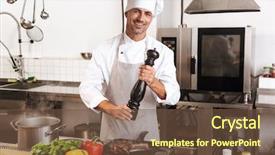  Presentation with happy image - Presentation theme consisting of chiefs - image of happy man chief background and a  colored foreground