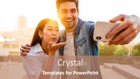  Presentation with couple kiss - Beautiful presentation design featuring image-of-happy-multicultural-couple backdrop and a coral colored foreground