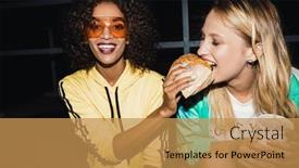  Presentation with girls night - Audience pleasing theme consisting of churros - image of happy multiethnic girls backdrop and a gold colored foreground