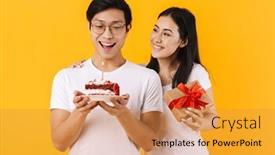  Presentation with happy image - Amazing slide set having image-of-happy-multinational-couple backdrop and a gold colored foreground