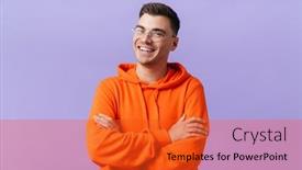  Presentation with happy image - Beautiful slide deck featuring image-of-happy-positive-cheery backdrop and a red colored foreground