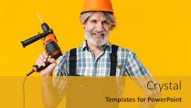  Presentation with drill - PPT theme with image-of-happy-positive-elderly background and a gold colored foreground