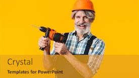  Presentation with drill - Beautiful PPT theme featuring image-of-happy-positive-elderly backdrop and a gold colored foreground