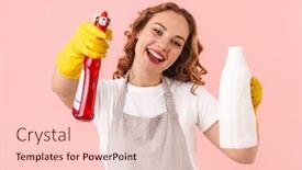  Presentation with cleansing - PPT layouts having image-of-happy-positive-woman background and a lemonade colored foreground