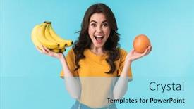  Presentation with blue orange - Colorful presentation design enhanced with image-of-happy-shocked-young backdrop and a arctic colored foreground