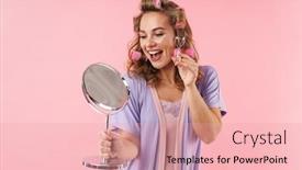  Presentation with eyelashes - Slide deck consisting of image-of-happy-smiling-woman background and a lemonade colored foreground