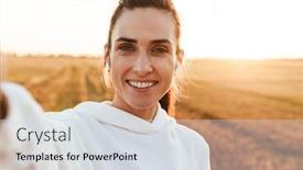  Presentation with happy image - Colorful presentation enhanced with image-of-happy-sportswoman-using backdrop and a sky blue colored foreground