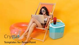  Presentation with lounge - Colorful presentation theme enhanced with image-of-happy-woman-using backdrop and a gold colored foreground