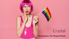  Presentation with happy image - PPT layouts enhanced with image-of-happy-woman background and a coral colored foreground