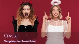  Presentation with happy image - Colorful slide set enhanced with image of happy women demon backdrop and a tawny brown colored foreground