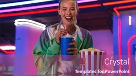  Presentation with happy-image - Slides consisting of image-of-happy-young-caucasian background and a violet colored foreground