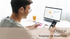  Presentation with happy image - Cool new PPT theme with image-of-happy-young-man backdrop and a soft green colored foreground