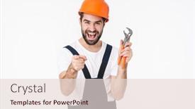  Presentation with plumbing - Colorful slide set enhanced with image-of-happy-young-man backdrop and a lemonade colored foreground