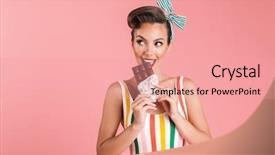  Presentation with happy image - Presentation design with image of happy young pin background and a coral colored foreground