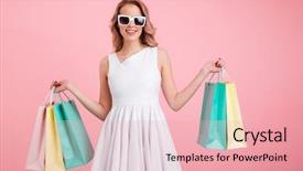  Presentation with happy image - Cool new presentation design with image of happy young woman backdrop and a lemonade colored foreground