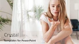  Presentation with kiss - Amazing presentation theme having image-of-happy-young-woman backdrop and a lemonade colored foreground