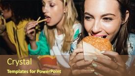  Presentation with girls night - Slides enhanced with image of hipster multiethnic girls eating fastfood and drinking soda at night outdoors background and a tawny brown colored foreground