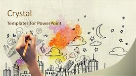  Presentation with human - Amazing presentation theme having image of human hand drawing backdrop and a cream colored foreground