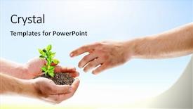  Presentation with sprout - Cool new slide deck with image of human hands holding backdrop and a sky blue colored foreground