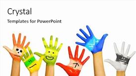  Presentation with colorful hands - Theme with image of human hands in colorful paint with smiles background and a white colored foreground