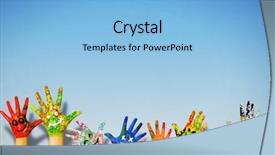  Presentation with colorful hands - Audience pleasing presentation design consisting of image of human hands backdrop and a light blue colored foreground