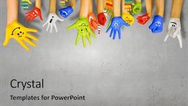  Presentation with colorful hands - Audience pleasing presentation consisting of image of human hands in colorful paint with smiles backdrop and a light gray colored foreground