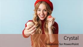  Presentation with cookies - Slide set consisting of image of humble blond woman background and a red colored foreground