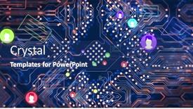  Presentation with circuit board - PPT layouts consisting of image-of-icons-and-computer and a ocean colored foreground