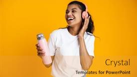  Presentation with water bottle - Cool new slide set with image-of-joyful-african-american backdrop and a gold colored foreground